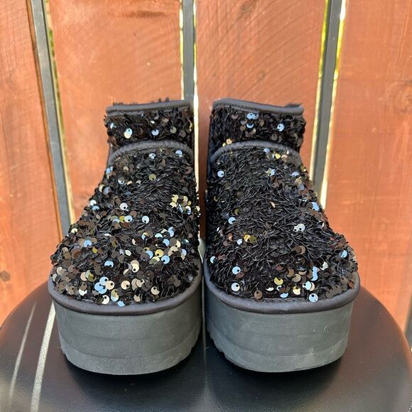 Ugg Ultra Mini Chunky Sequin platform boots black sequins size 8US ✨ - Picture 4 of 9